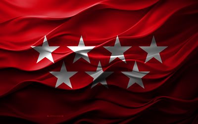4k, bandera de madrid, ciudades de españa, bandera 3d madrid, españa, textura 3d, día de madrid, símbolos nacionales españoles, arte 3d, madrid