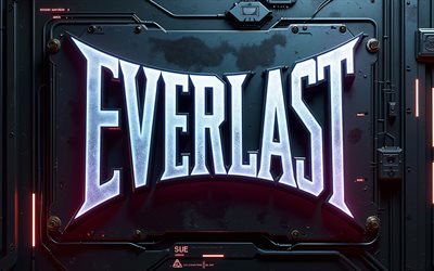 Everlast metal logo, 4k, 3D art, bokeh, black metal backgrounds, brands, Everlast 3D logo, orange neon lights, creative, Everlast logo, fashion brands, Everlast