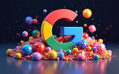 google 3d  logo, 4k, bokeh, 3d  geometrische formen, dunkler abstrakter hintergrund, kunstwerk, google colorful logo, geometrische kunst, google logo, internetunternehmen marken, google