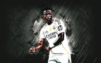 vinicius junior, real madrid, jugador de fútbol brasileño, retrato, vini real madrid, vinicius jr, arte grune, vini, la liga, fondo de piedra blanca, españa, vinicius junior real madrid, celebración de goles, vini jr