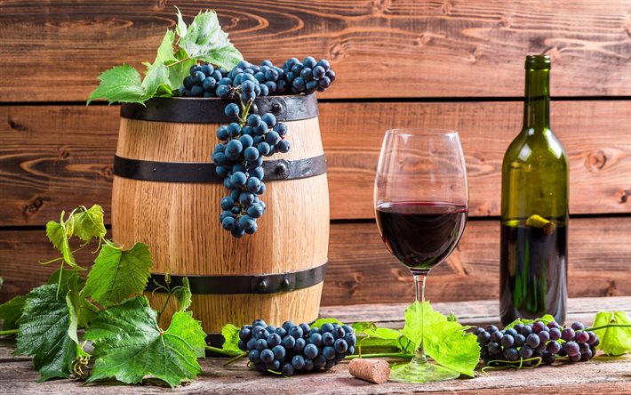 vinho, uvas maduras, um copo de vinho