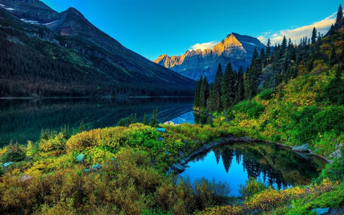 山の風景, 山々, 素晴ら自然, 湖