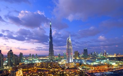 बुर्ज खलीफा, संयुक्त अरब अमीरात, टॉवर खलीफा, दुबई, रात दुबई, शाम