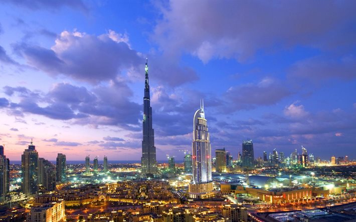 برج خليفة, الإمارات العربية المتحدة, دبي, الليلة في دبي, مساء