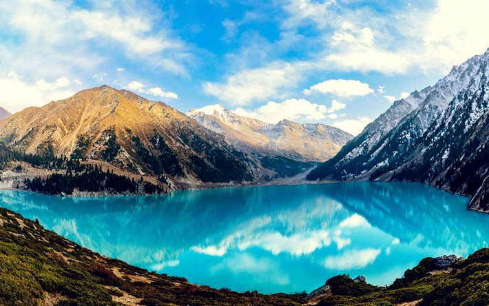 lago de montanha, lago azul, montanhas, lago blakytne, gori