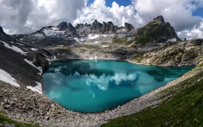 blå sjö, alper, alpi, vackra berg, blakytnesjön