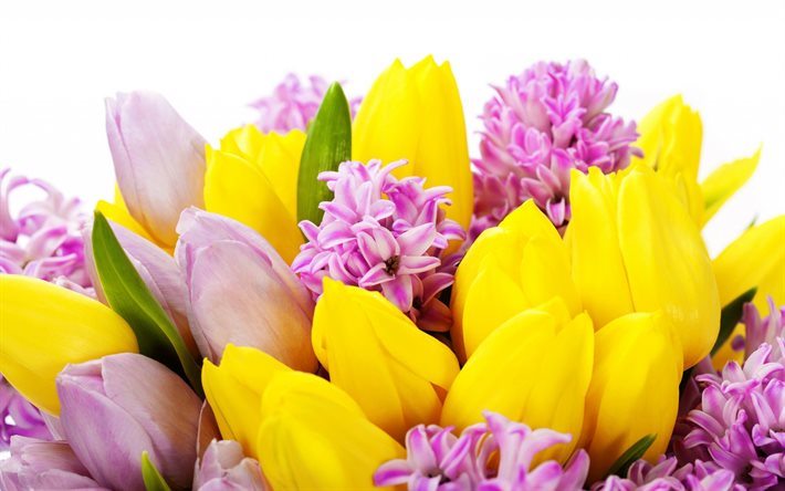 pink tulips, yellow tulips, a bouquet of tulips