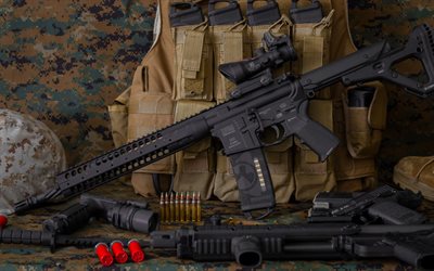 photo of weapons, lwrc m6, assault rifle, cartridges