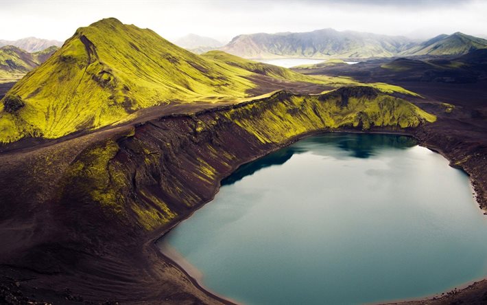 İzlanda, gökyüzü, Gündoğumu, sabah, göl, dağlar