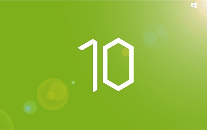 windows 10, emblema, fundo verde