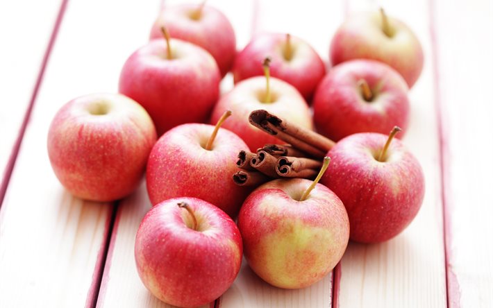 äppelspa, foton av äpplen, äpple, mogna äpplen, kanelkvistar