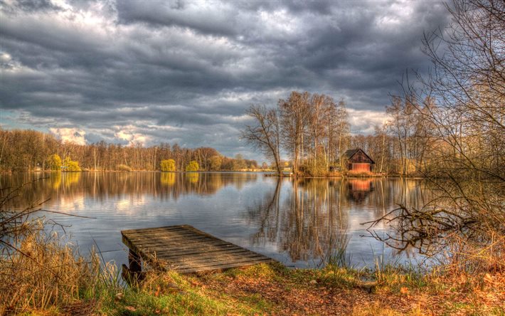 the lake, autumn, boat