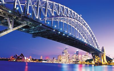 sydney, austrália, a ponte do porto de sydney, noite