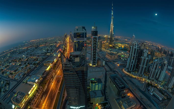 notte orientale, emirati arabi uniti, notte, dubai, metropoli moderna
