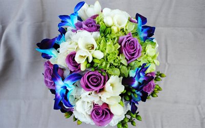 freesia, the poland roses, frezy, lily, rose, the bride's bouquet, wedding bouquet, photo buketova