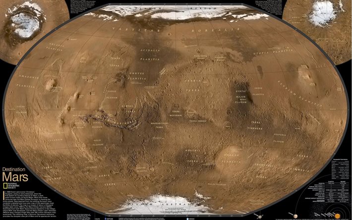 kratrarnas namn, fullständig beskrivning, vetenskaplig affisch, mars, mapa mars, karta över mars