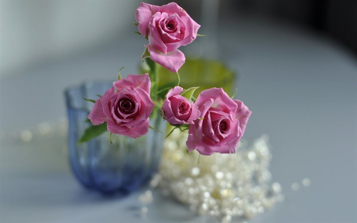 des roses roses, un bouquet de roses, bouquet de roses