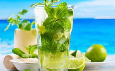 beach drinks, mojito, mint, cocktails