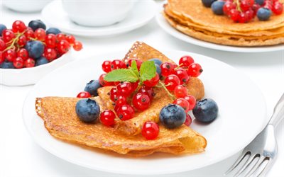 pancakes, berries, red currant