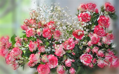バラの花束, ピンク色のバラ, ブーケのバラの花, 写真, ローズピンク