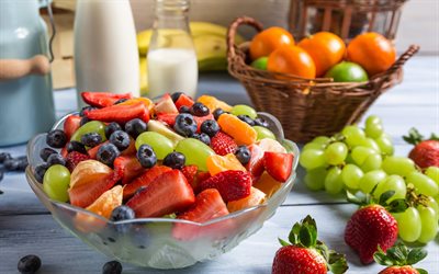 健康食品, フルーツ, フルーツサラダ, fruktoviサラダ, ベリーデザート, 写真のデザート, の果実