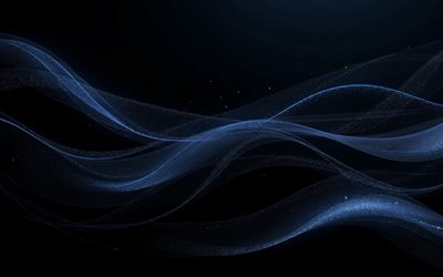 Black background with blue waves, Milky Way, blue waves background, black waves creative background, dark blue waves, neon blue waves