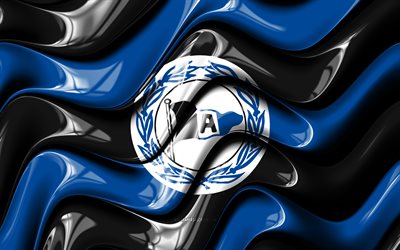 Arminia Bielefeld 3D logo, 4k, black blue 3D waves, 2 Bundesliga, football, Arminia Bielefeld flag, creative, Arminia Bielefeld logo, Arminia Bielefeld, german football club, soccer, Arminia Bielefeld FC