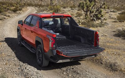 2026, chevrolet silverado ev trail boss, 4k, vista trasera, chevy silverado ev, exterior, camión eléctrico, chevrolet silverado rojo, nueva chevrolet silverado 2026, autos americanos, chevrolet