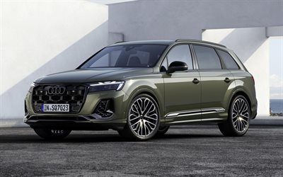2026, audi sq7, 4k, vista frontal, exterior, audi sq7 verde, novo audi q7 2026, verde sq7 2026, carros alemães, audi