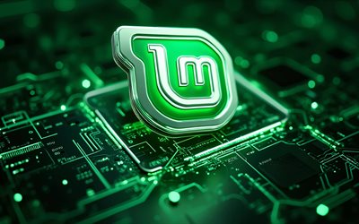 4k, Linux Mint green neon logo, darkness, green hi-tech background, microcircuits, conductors, OS brands, Linux Mint logo on microcircuit, bokeh, Linux, brands, Linux Mint 3D logo, Linux Mint logo, Linux Mint