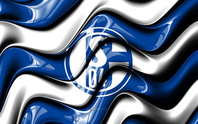 FC Schalke 04 3D logo, 4k, blue white 3D waves, 2 Bundesliga, football, FC Schalke 04 flag, creative, FC Schalke 04 logo, FC Schalke 04, german football club, soccer, Schalke 04