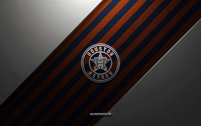 شعار هيوستن أستروس, 4k, خلفية الصلب, نادي البيسبول الأمريكي, خطوط زرقاء برتقالية, mlb, البيسبول, هيوستن أستروس, الولايات المتحدة الأمريكية, شعار هيوستن أستروس المعدني