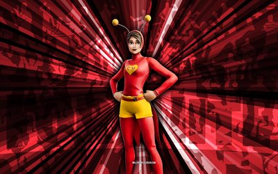 4k, guerra colorada, fondo de rayos rojos, piel de guerrera colorada, guerrera colorada fortnite, arte abstracto, piel fortnite guerrera colorada, personajes fortnite, fortnite, arte creativo