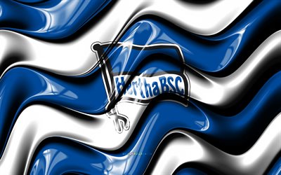 Hertha BSC 3D logo, 4k, blue white 3D waves, 2 Bundesliga, football, Hertha BSC flag, creative, Hertha BSC logo, Hertha BSC, german football club, soccer, Hertha FC