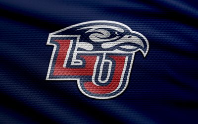 liberty flames 패브릭 로고, 4k, 블루 패브릭 배경, ncaaf, 보케, 미식 축구, 리버티 플레임스 로고, ncaa, 리버티 플레임 엠블럼, 컨퍼런스 미국, 리버티 플레임스