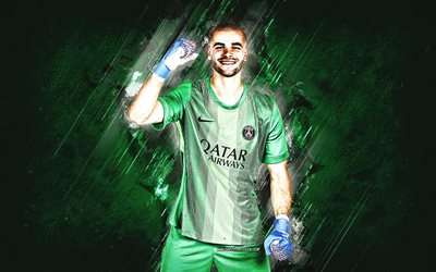 lucas chevalier, psg, ranskalainen jalkapalloilija, maalivahti, paris saint germain, vihreä kivi tausta, ligue 1, ranska, jalkapallo, lucas chevalier psg