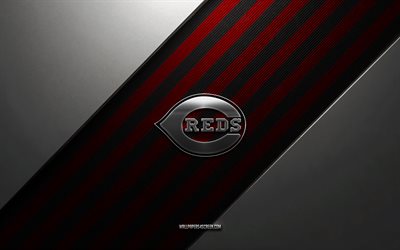 Cincinnati Reds logo, 4k, steel background, American baseball club, red black lines, Cincinnati Reds emblem, MLB, baseball, Cincinnati Reds, USA, Cincinnati Reds metal logo, Cincinnati Reds crest