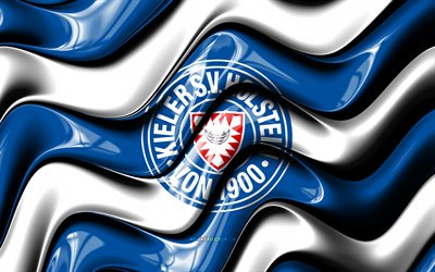 Holstein Kiel 3D logo, 4k, blue white 3D waves, 2 Bundesliga, football, Holstein Kiel flag, creative, Holstein Kiel logo, Holstein Kiel, german football club, soccer, Holstein Kiel FC