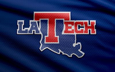 louisiana tech bulldogs 패브릭 로고, 4k, 블루 패브릭 배경, ncaaf, 보케, 미식 축구, 루이지애나 테크 불독스 로고, ncaa, 루이지애나 테크 불독스 엠블럼, 컨퍼런스 미국, 루이지애나 테크 불독스