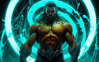 4k, aquaman, oscuridad, fondo abstracto turquesa, superhéroes, cómics dc, obra de arte, arte de aquaman, fan art, aquamán 4k