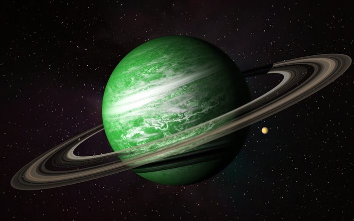 grön planet, nebulosa, galax, stjärnor