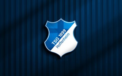 4k, logotipo 3d del tsg hoffenheim, bundesliga, fondo azul 3d, fútbol, emblema del tsg hoffenheim, logotipo del tsg hoffenheim, tsg hoffenheim, fútbol americano, club de fútbol alemán, fc hoffenheim