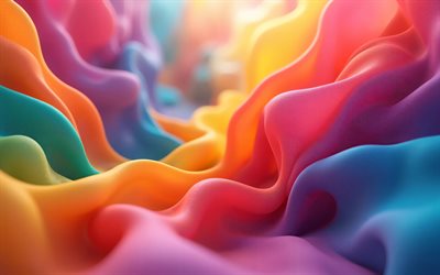 colorful fabric waves, 4k, 3D art, creative, material design, colorful 3D waves, artwork, colorful 3D background, bokeh, abstract waves, 3D waves