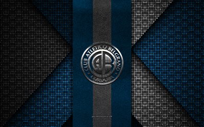 Club Atletico Belgrano, Argentina Primera Division, blue white knitted texture, Club Atletico Belgrano logo, Argentina football club, Club Atletico Belgrano emblem, football, Belgrano, Argentina, Club Atletico Belgrano badge, Belgrano FC
