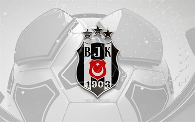 besiktas glansiga logotyp, 4k, vit fotboll bakgrund, super lig, fotboll, turkisk fotbollsklubb, besiktas 3d logotyp, besiktas emblem, besiktas fc, bjk, sport logotyp, besiktas jk