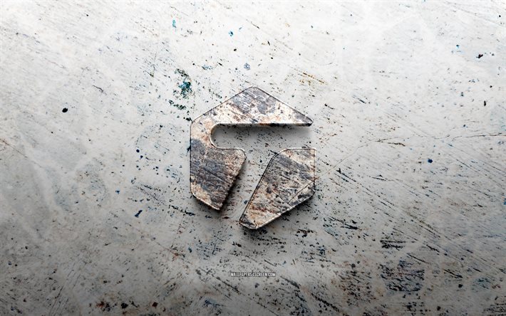 logotipo de piedra etiquetado, 4k, fondo de piedra, logotipo 3d etiquetado, marcas, creativo, logotipo etiquetado, arte grunge, etiquetado