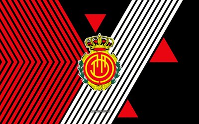 rcd mallorcan logo, 4k, espanjan jalkapallojoukkue, punaiset mustat viivat taustalla, rcd mallorca, la liga, espanja, viivapiirros, rcd mallorcan tunnus, jalkapallo, mallorca fc