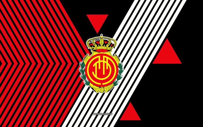आरसीडी मल्लोर्का लोगो, 4k, स्पेनिश फुटबॉल टीम, लाल काली रेखाएँ पृष्ठभूमि, आरसीडी मल्लोर्का, लालीगा, स्पेन, लाइन आर्ट, आरसीडी मल्लोर्का प्रतीक, फ़ुटबॉल, मल्लोर्का एफसी