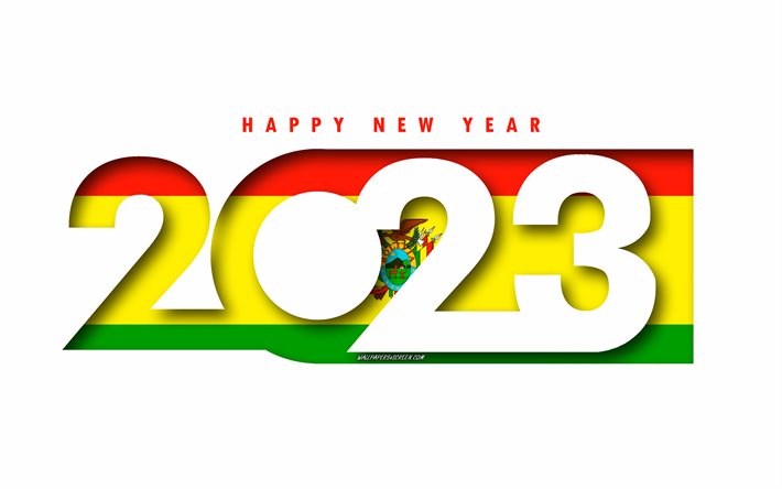 felice anno nuovo 2023 bolivia, sfondo bianco, bolivia, arte minima, concetti della bolivia del 2023, bolivia 2023, 2023 sfondo della bolivia, 2023 felice anno nuovo bolivia