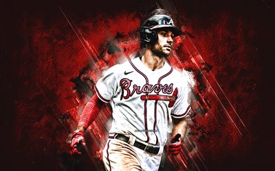 Matt Olson, Atlanta Braves, portrait, American baseball player, red stone background, Major League Baseball, USA